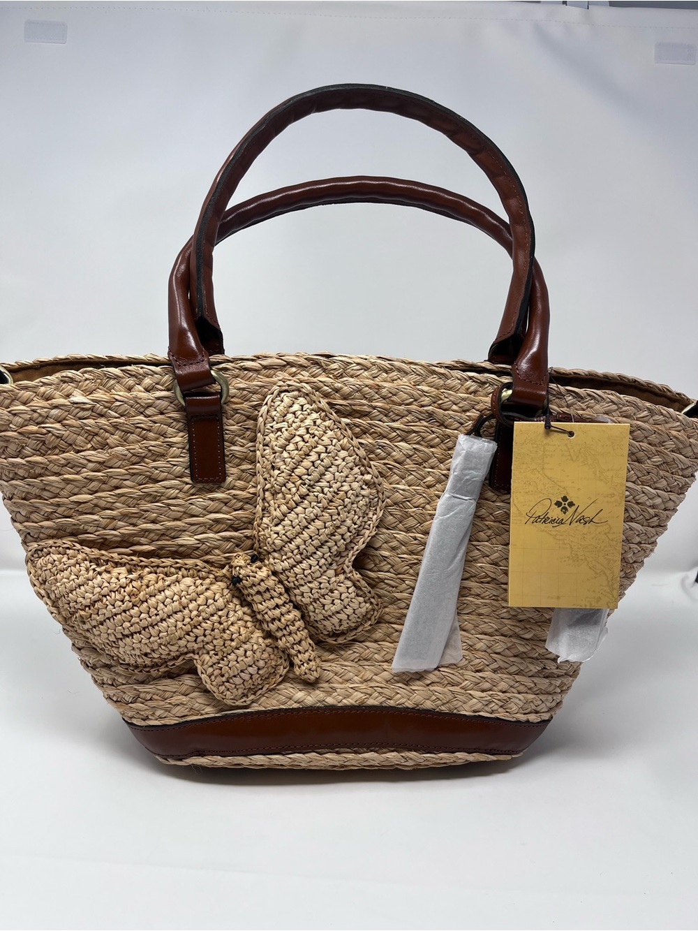 NWT Patricia Nash Woven Butterfly Mariposa Straw Tote Bag - Natural